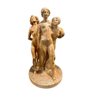 Joé Descomps-cormier - Group Of Three Nude Women - Terra Cotta With Patina - Edition