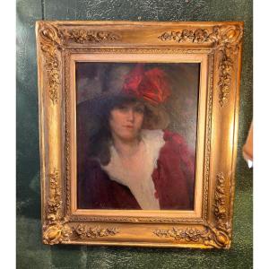 Painting Portrait Of A Young Woman Signed V. Zolla