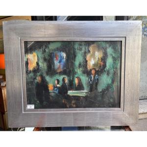 Framed And Signed Painting Elegant Dinner Atmosphere 