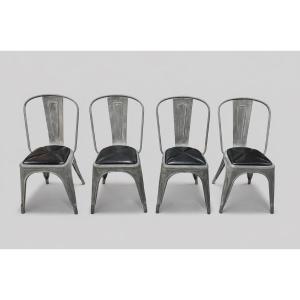 Set Of 4 Tolix Metal Chairs, Model A, Industrial Design, 20th Century