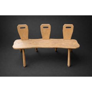 Three-back Bench – Solid Wood – 1950s