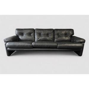 Three-seater Black Leather Sofa – Tobia Scarpa For B&b Italia