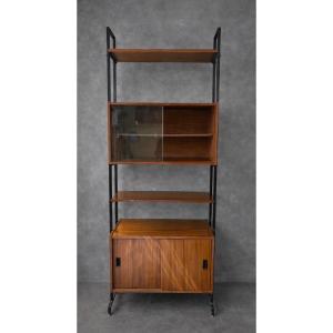 Wood & Metal Modular Vintage Bookcase - 60s Modernist Spirit