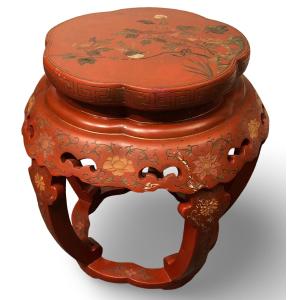 Chinese Lacquer Pedestal Stool