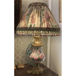 Large Lamp In Painted Porcelain And Gilt Bronze 