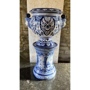 Nevers Earthenware Planter And Column, 19th Century