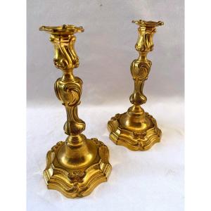 Pair Of Regency Candlesticks In Gilt Bronze