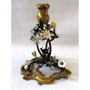 Imposing Louis XV Torche In Bronze And Porcelain