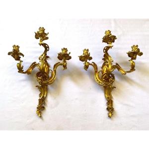 Pair Of Gilt Bronze Sconces Attributed To Caffiéri