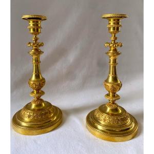 Pair Of Gilt Bronze Directory Candlesticks Attributed To Jean Demosthenes Dugourc