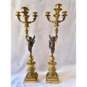 Restoration Candelabra In Gilded And Patinated Bronze