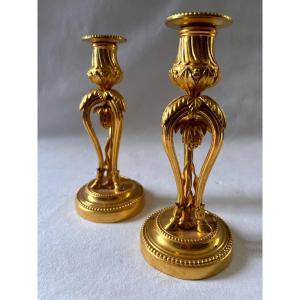 Pair Of Directoire Style Gilt Bronze Candlesticks
