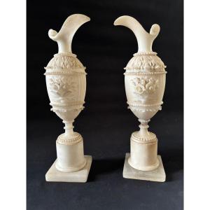 Alabaster Setting, Pair Of Ewers  