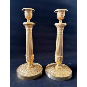 Pair Of Large Empire Style Gilt Bronze Torches