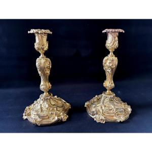 Pair Of Imposing Gilt Bronze Torches Signed Fc 