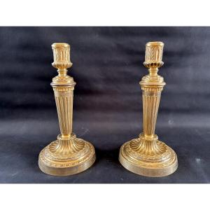 Pair Of Louis XVI Gilt Bronze Candlesticks