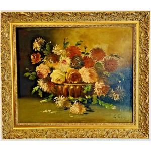 Oil On Canvas Still Life By G. Lamy (19th-20th Century)