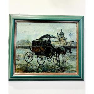 Oil On Canvas Carriage In The Rain