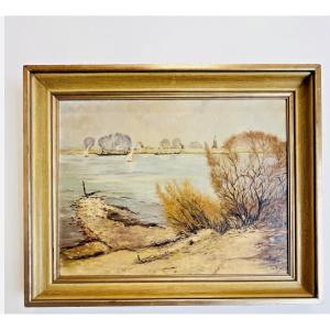 Oil On Canvas Signed K. Mattern 1954 Lake Landscape - 512024