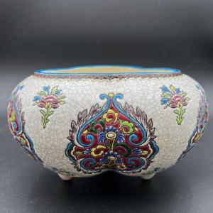Late 19th Century Glazed Earthenware Planter, Longwy Enamel Style