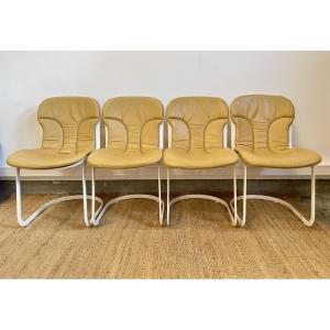 Set Of 4 Vintage Cidue Chairs – Yellow Leather – Italy