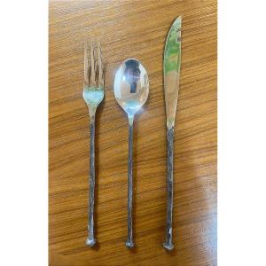 Michel Aram Fork, Spoon, And Knife – Silver-plated Metal