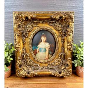 Antique Painting On Wood Signed Becker (?) – Portrait Of A Child