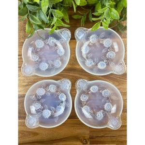 Set Of 4 Art Deco Bowls, Dahlia Model – Molded Glass, Signed Etling 