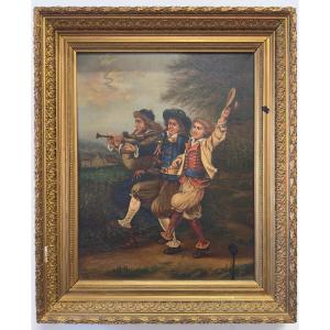 Oil On Canvas, 19th Century – Genre Scene With Costumed Musicians
