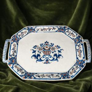Rouen, 18th Century, Octagonal Basket With Blue And Red Decoration