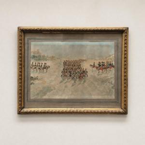 Henri Lafarge De Gaillard, Watercolor, Napoleonic Review Scene, 1900