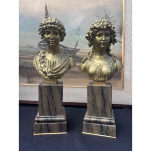 Pair Of Bronze Busts By Clodion