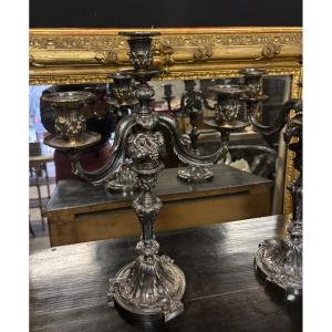 Pair Of Silvered Bronze Candelabra 