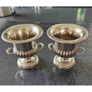 Pair Of Small Medici Vases In Solid Silver