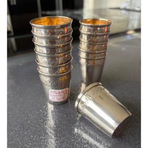Set Of 12 Small Silver Liqueur Glasses
