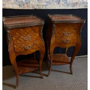Pair Of Louis XV Style Marquetry Bedside Tables