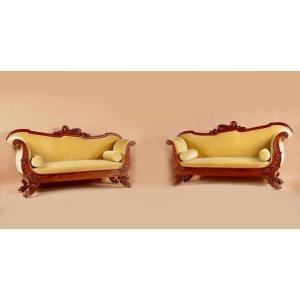 An Pair Of Small French/italian Mahogany Sofas.