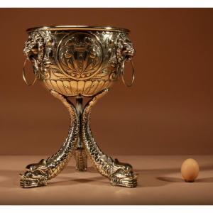 Dinanderie Embossed And Cast Brass Jardiniere.