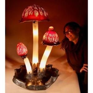 Bohemian? Impressive Large Glass Mushroom Lamp Circa 1960-80