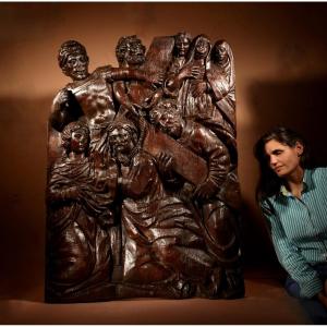 Impressive Relief Sculpture Of Christ Carrying The Cross On His Way To Calvary