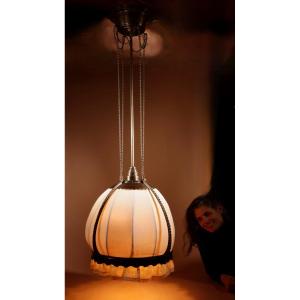 Amsterdam School Art Nouveau / Art Deco Stylish Copper And Brass Hanging Light, Circa 1900-20.