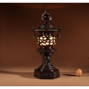 A Rare And Very Decorative Japanese Bronze Lantern Table Lamp