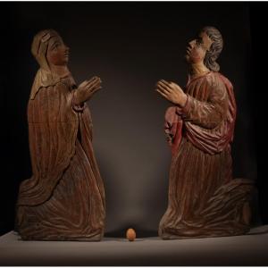 Very Decorative Carved Reliefs/sculpture Of A Man And A Woman Circa 1540