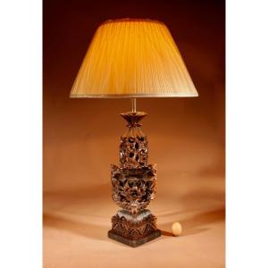 Indonesian Possibly Bali Original Fine Carved Hardwood Table Lamp.
