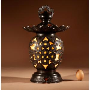 Unusual Large Japanese Bronze Table/lantern Hanging Lamp, Circa 1900-20.