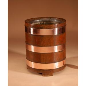 Art Deco Oak And Copper Planter/wine Cooler.