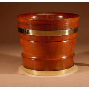 A Large Dutch Brass And Turned Teak Jardinière/wine Cooler, Circa 1900