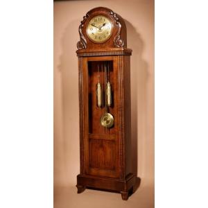 Art Nouveau / Art Deco German Oak Longcase Clock Black Forest Circa 1925