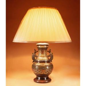A Decorative Champlevé Japanese Bronze Table Lamp.