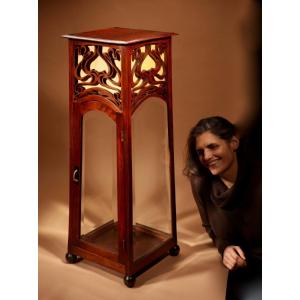 Art Nouveau / Jugendstil Very Rare And Beautiful Mahogany Display / Pedestal Cabinet.